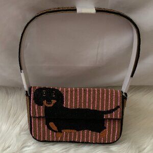 ANTHROPOLOGIE The Fiona Beaded Bag Dachshund in Mauve/Black